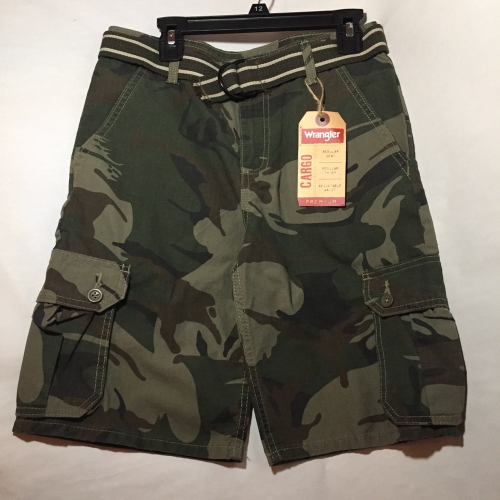 Boys WRANGLER cargo shorts camo adj waist sz12 NWT